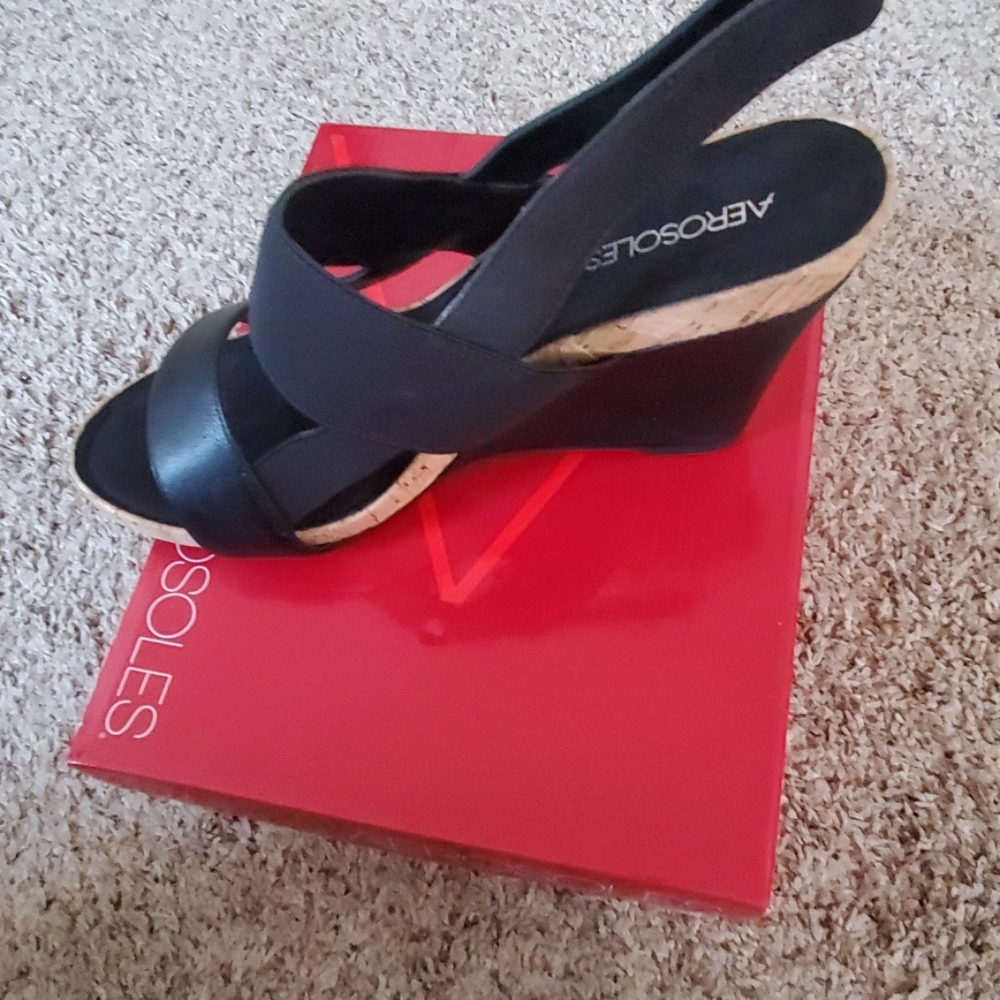 Black slingback wedges